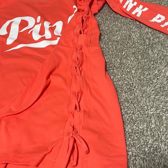 Ladies Pink Victoria Secret long sleeve orange draw string sides top Sz XS - Picture 6 of 13